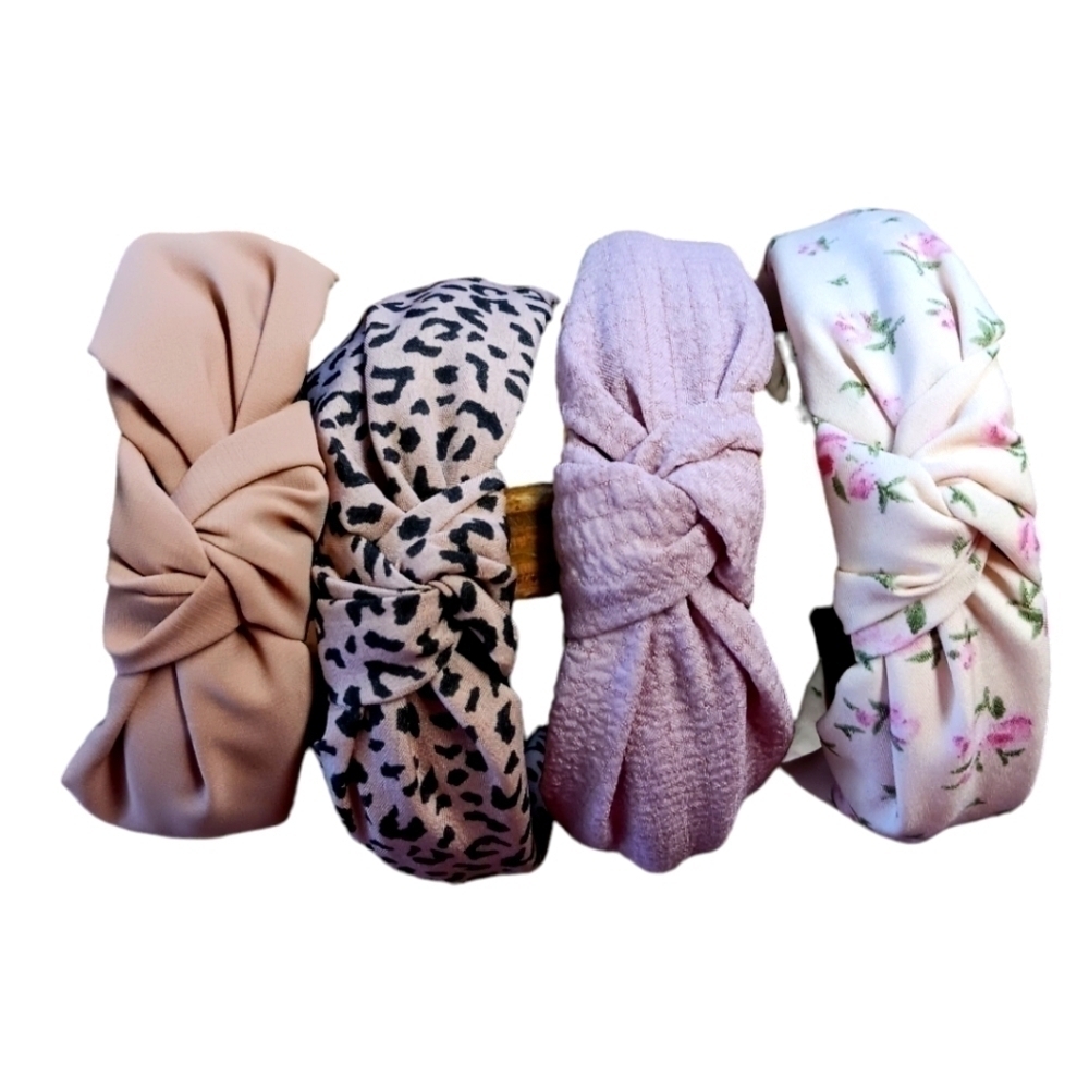 Top Knot Headband Lot 4 Pink Floral Mauve Leopard Textured Boho‎ Hair Accessory